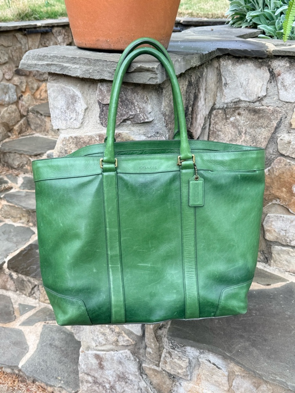 Coach Vintage Weekend Green Leather Bag with Brown Interior